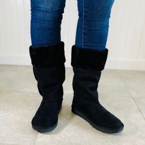 Black Flat No Heel Boots Round Toe Above Ankle Booties Faux Suede